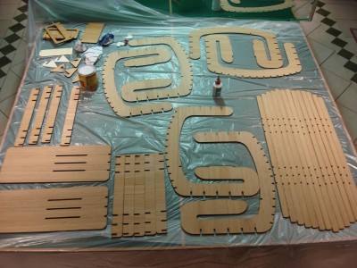 All the laser-cut bamboo pieces from Ponoko nicely laid out
